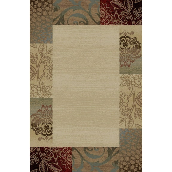 Tayse Elegance Area Rug 5202 Ivory Flower Border 5' x 7' Rectangle