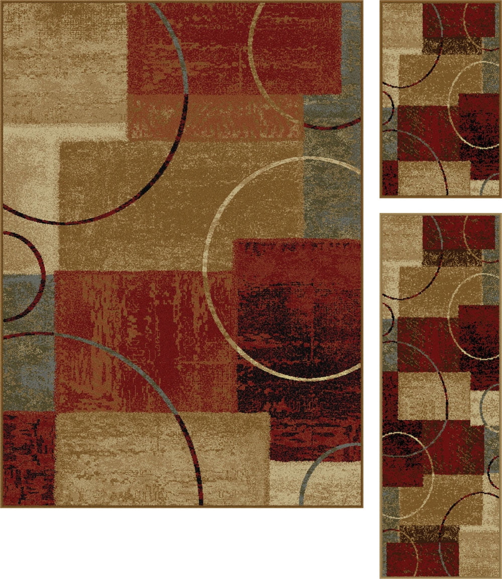 Reversible Red and Multi-Color Synthetic 5' x 7' Rug