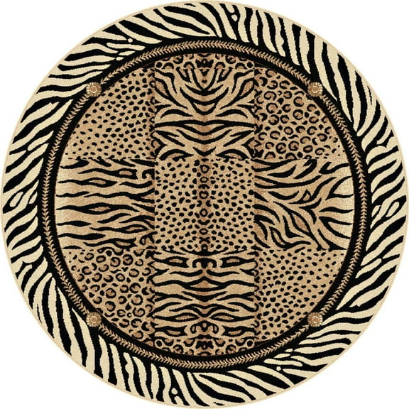 Tayse Festival Area Rug 8753 Contemporary Beige Zebra Tiger 5'3'' Round Round