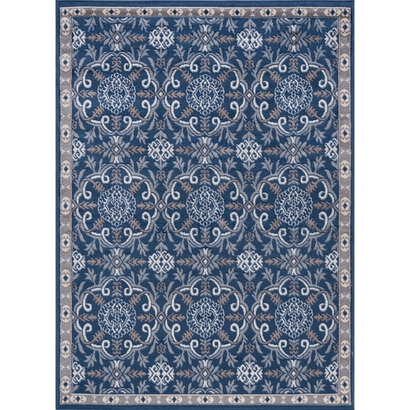 Tayse Hampton Area Rug HMP3807 Traditional Navy Scrolls Rings 2' x 3' Rectangle