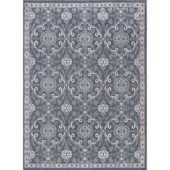 Tayse Hampton Area Rug HMP3809 Traditional Gray Rings Swirls 5' 3" x 5' 3" Round