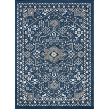 Tayse Hampton Area Rug HMP4007 Traditional Navy Medallion Curls 2' 3" x 10' Rectangle