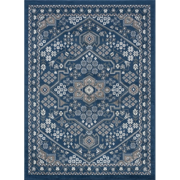 Tayse Hampton Area Rug HMP4007 Traditional Navy Medallion Curls 5' x 7' Rectangle