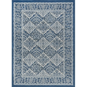 Tayse Hampton Area Rug HMP4207 Traditional Navy Geometric Blocked 5' 3" x 5' 3" Round