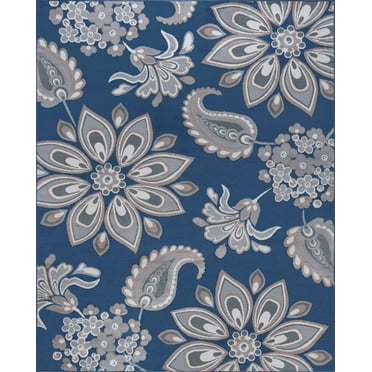 Tayse Hampton Area Rug HMP4307 Transitional Navy Petals Blossoms 5' 3" x 5' 3" Round