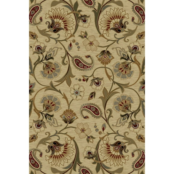 Tayse Impressions Area Rug 7772 Ivory Flower Vines 5' 3" x 7' 3" Rectangle