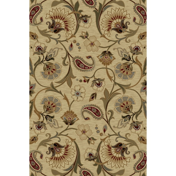 Tayse Impressions Area Rug 7772 Ivory Flower Vines 5' 3" x 7' 3" Rectangle