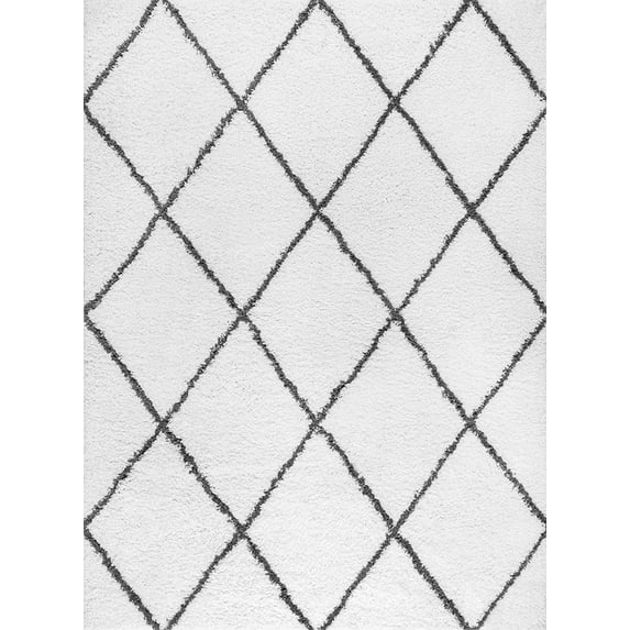 Tayse Jersey Shag Area Rug JRS1100 Contemporary White Diagonal Angled 5' 3" x 7' 3" Rectangle