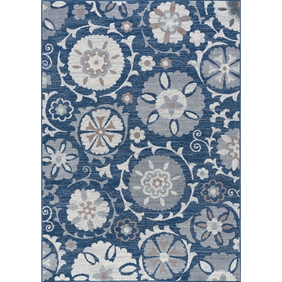 Tayse Madison Area Rug MDN3107 Transitional Navy Curves Rings 5' 3" x 5' 3" Round