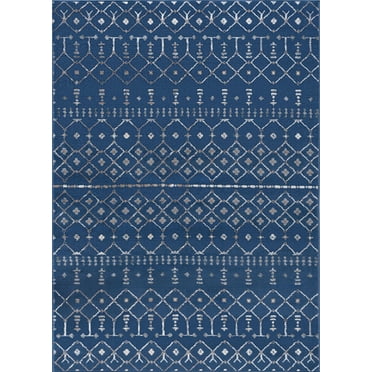 Tayse Madison Area Rug MDN3307 Transitional Navy Blocks Cubes 5' 3" x 7' 3" Oval
