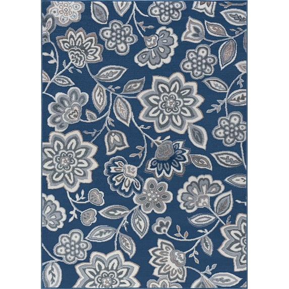 Tayse Madison Area Rug MDN3407 Transitional Navy Bulbs Leaves 7' 10 x 7' 10" Round