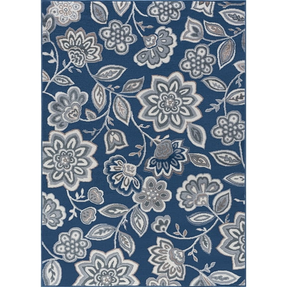 Tayse Madison Area Rug MDN3407 Transitional Navy Bulbs Leaves 7' 6" x 9' 10" Rectangle