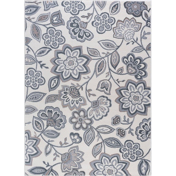Tayse Madison Area Rug MDN3417 Transitional Cream Petals Vines 2' 3" x 7' 3" Rectangle