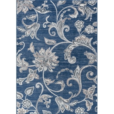 Tayse Madison Area Rug MDN3507 Transitional Navy Scrolls Vines 5' 3" x 7' 3" Oval