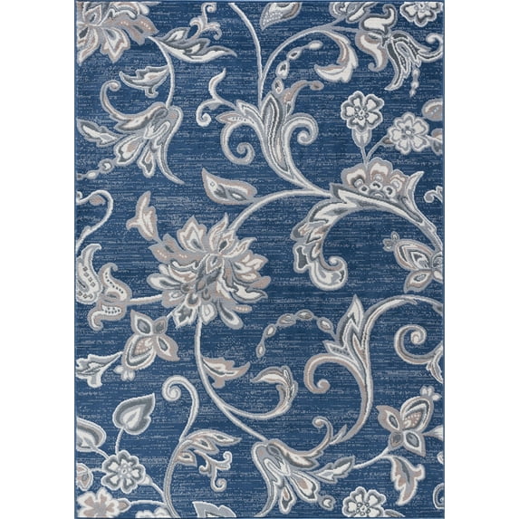 Tayse Madison Area Rug MDN3507 Transitional Navy Scrolls Vines 7' 10 x 7' 10" Round