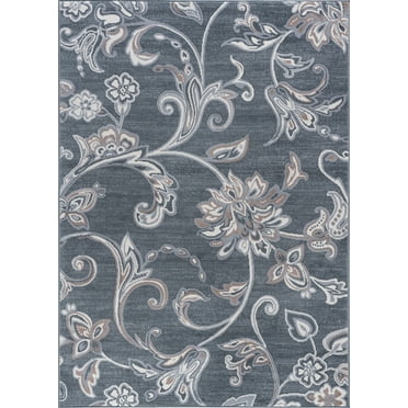 Tayse Madison Area Rug MDN3541 Transitional Dark Gray Petals Leaves 5' x 7' Rectangle