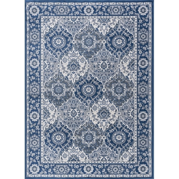 Tayse Madison Area Rug MDN3607 Traditional Navy Rings Repeat 2' 3" x 10' Rectangle