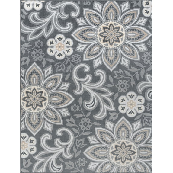 Tayse Madison Area Rug MDN3941 Transitional Dark Gray Petals Leaves 7' 6" x 9' 10" Rectangle