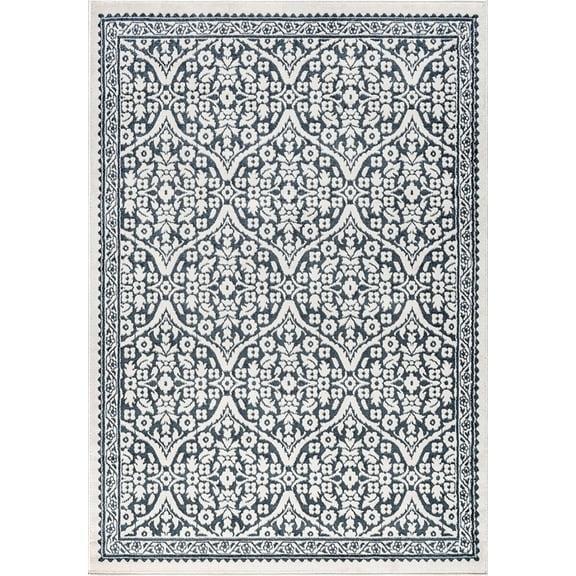 Tayse Madison Area Rug MDN4009 Traditional Gray Leaves Curves 5' 3" x 5' 3" Round