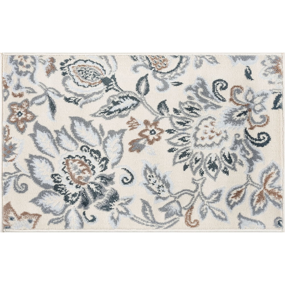 Madison Cream Floral Rectangular Synthetic Area Rug 2x3