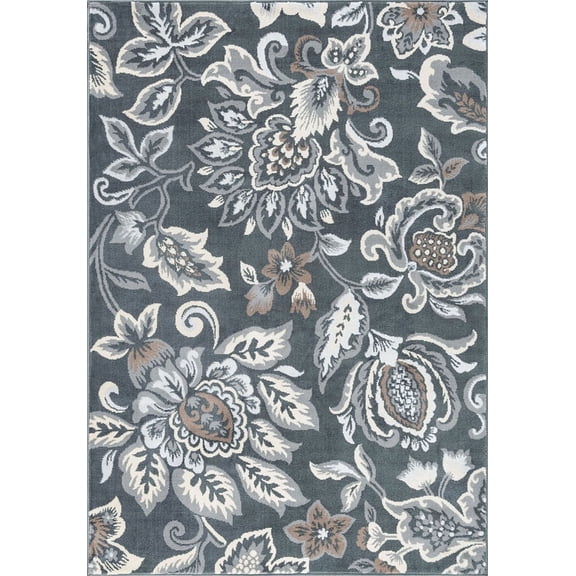 Tayse Madison Area Rug MDN4241 Traditional Dark Gray Blossomed Petals 5' x 7' Rectangle
