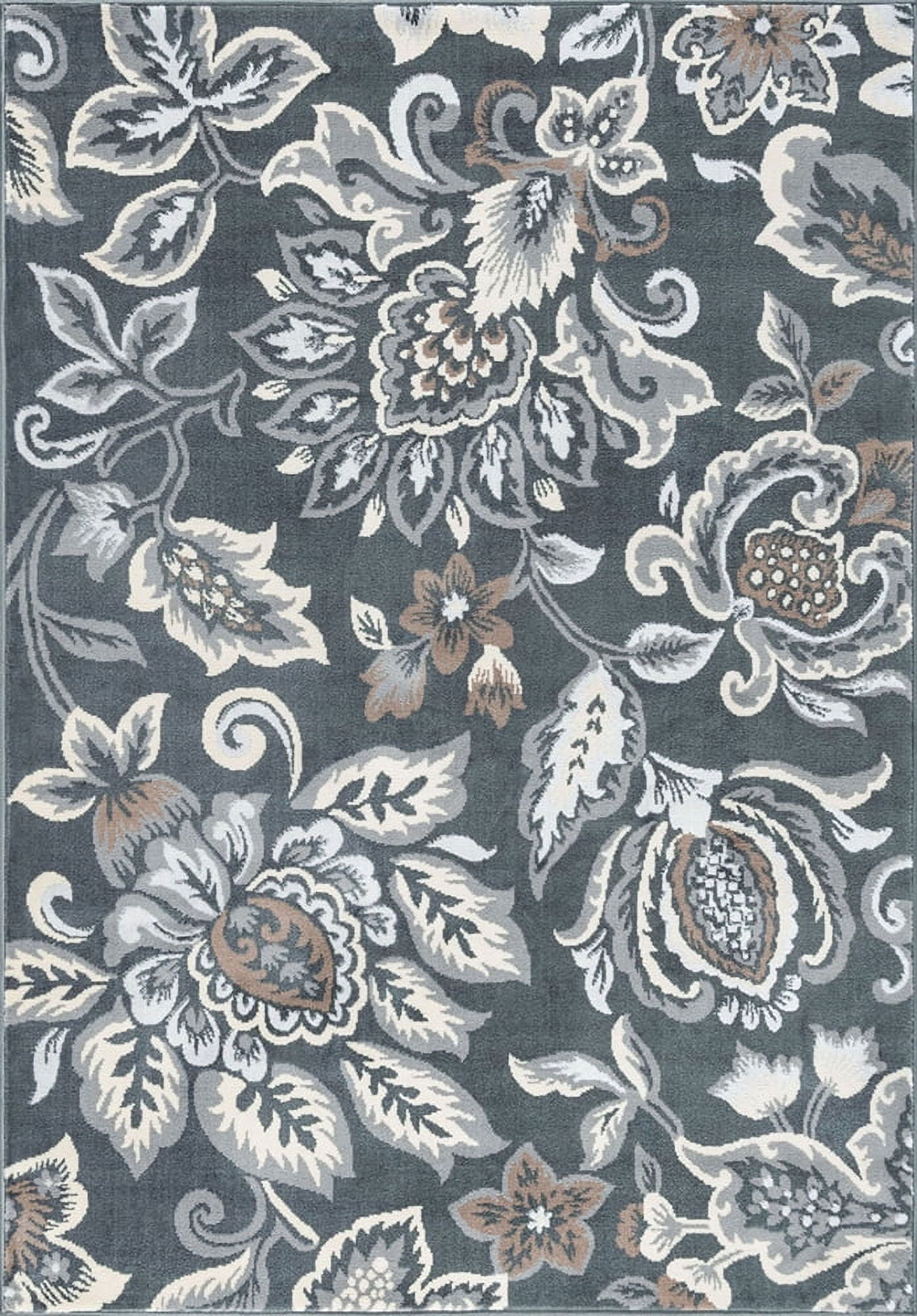Dark Gray Floral Synthetic 8' x 10' Rectangular Area Rug