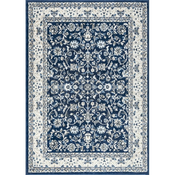 Tayse Madison Area Rug MDN4607 Traditional Dark Blue Bulbs Mirrored 5' 3" x 7' 3" Oval