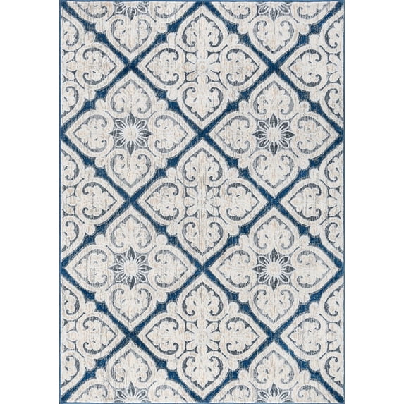 Tayse Madison Area Rug MDN4807 Traditional Dark Blue Diagonal Diamond 5' 3" x 5' 3" Round