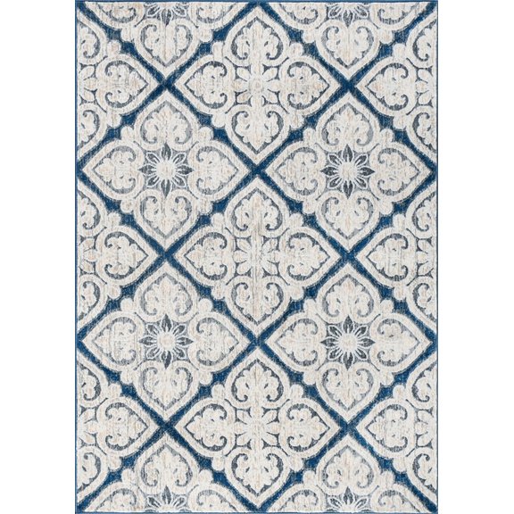 Tayse Madison Area Rug MDN4807 Traditional Dark Blue Diagonal Diamond 5' 3" x 5' 3" Round
