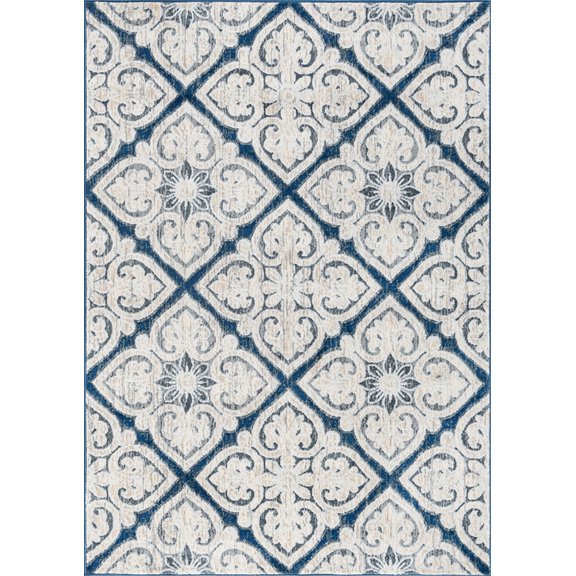 Tayse Madison Area Rug MDN4807 Traditional Dark Blue Diagonal Diamond 5' x 7' Rectangle
