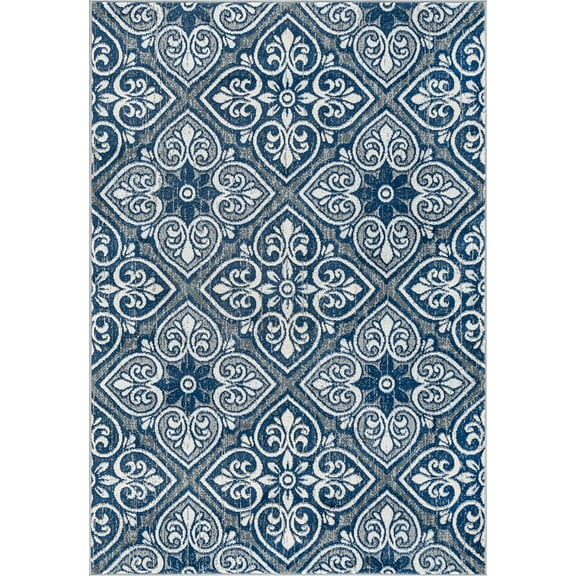 Tayse Madison Area Rug MDN4809 Traditional Gray Block Repeat 5' 3" x 5' 3" Round