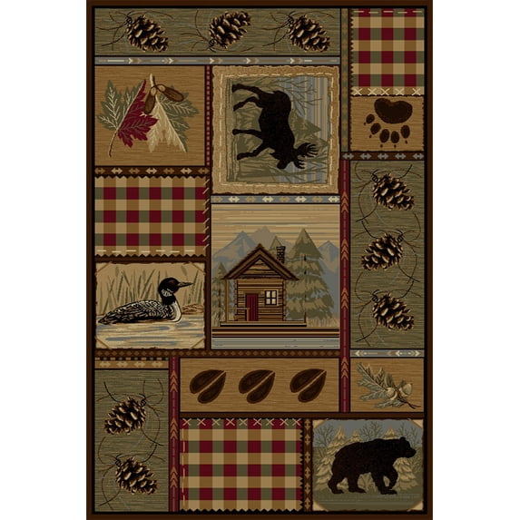Tayse Nature Area Rug 6548 Brown Bears Moose 5' 3" x 7' 3" Rectangle