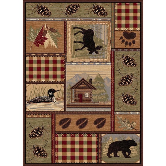 Tayse Nature Area Rug 6548 Lodge Brown Bears Moose 3' 11'' x 5'3'' Rectangle