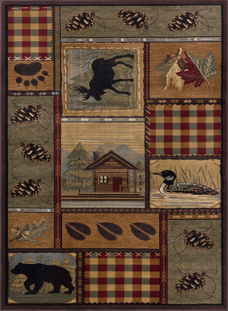 Tayse Nature Area Rug 6548 Novelty Multi-Color Bears Moose 8' 9" x 12' 3" Rectangle