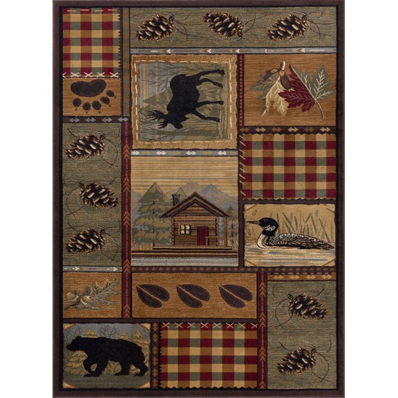 Tayse Nature Area Rug 6548 Novelty Multi-Color Bears Moose 8' 9" x 12' 3" Rectangle