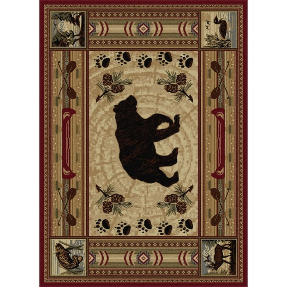 Tayse Nature Area Rug 6550 Lodge Red Bears Sailing 3' 11'' x 5'3'' Rectangle