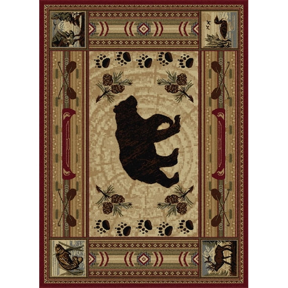 Tayse Nature Area Rug 6550 Lodge Red Bears Sailing 3' 11'' x 5'3'' Rectangle