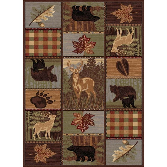Tayse Nature Area Rug 6568 Novelty Multi-Color Leaves Bears 2' x 3' Rectangle