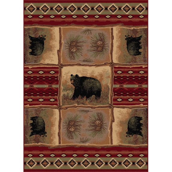 Tayse Nature Area Rug 6570 Lodge Red Bears Southwestern 2' 7" x 7' 3" Rectangle