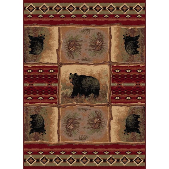 Tayse Nature Area Rug 6570 Novelty Red Bears Southwestern 2' 7" x 9' 10" Rectangle