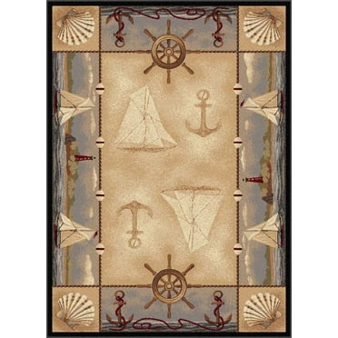 Tayse Nature Area Rug 6582 Lodge Beige Boats Sailing 3' 11'' x 5'3'' Rectangle