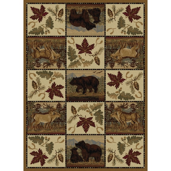Tayse Nature Area Rug 6610 BEIGE Lodge Beige Leaves Wildlife 7' 10" x 10' 3" Rectangle