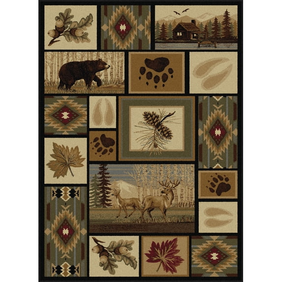 Tayse Nature Area Rug 6660 Lodge Multi Boxes Bears 3' 11'' x 5'3'' Rectangle