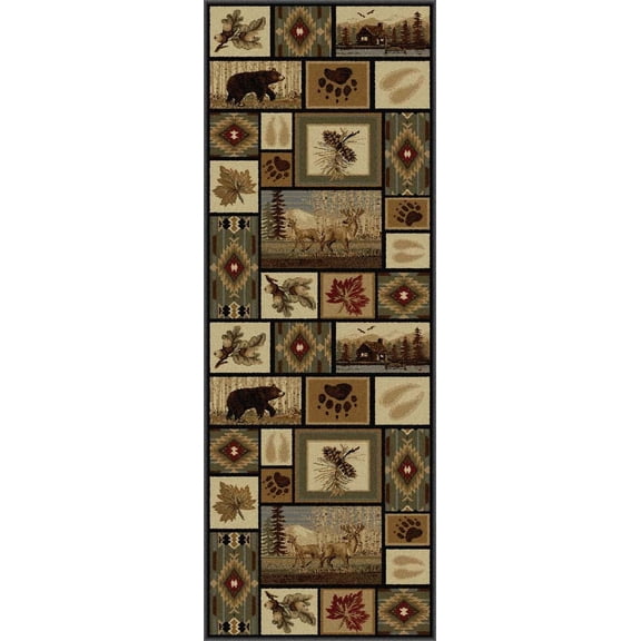 Tayse Nature Area Rug 6660 MULTI Lodge Multi Boxes Bears 2' 7" x 7' 3" Rectangle