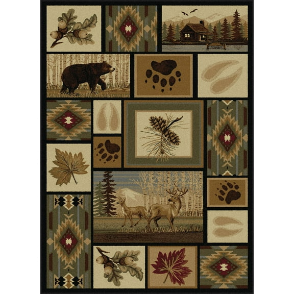 Tayse Nature Area Rug 6660 MULTI Lodge Multi Boxes Bears 7' 10" x 10' 3" Rectangle
