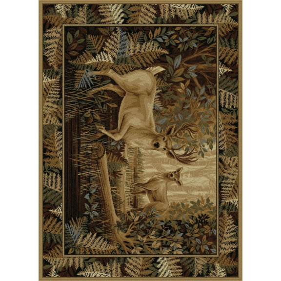 Tayse Nature Area Rug 6680 BEIGE Lodge Beige Bordered Trees 5' 3" x 7' 3" Rectangle