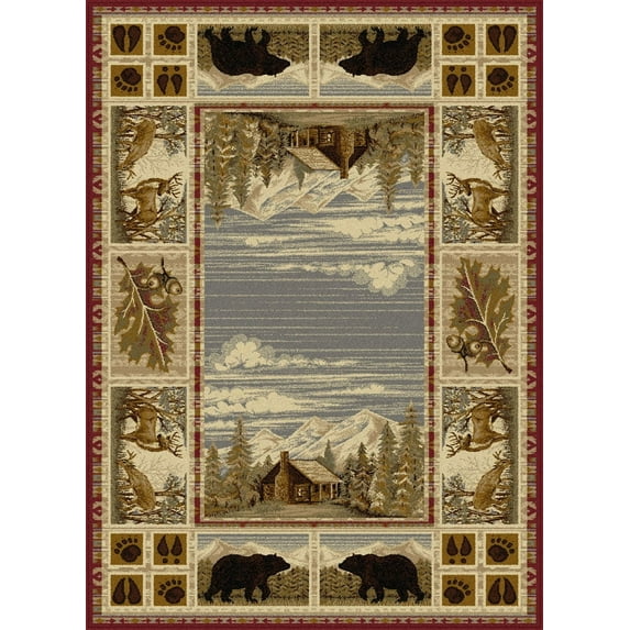 Tayse Nature Area Rug 6700 Lodge Red Bears Paws 2' 7" x 7' 3" Rectangle