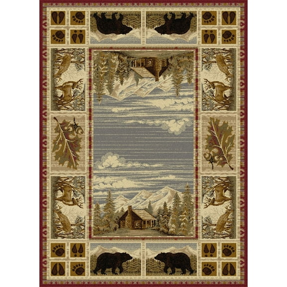 Tayse Nature Area Rug 6700 Lodge Red Bears Paws 2' 7" x 7' 3" Rectangle