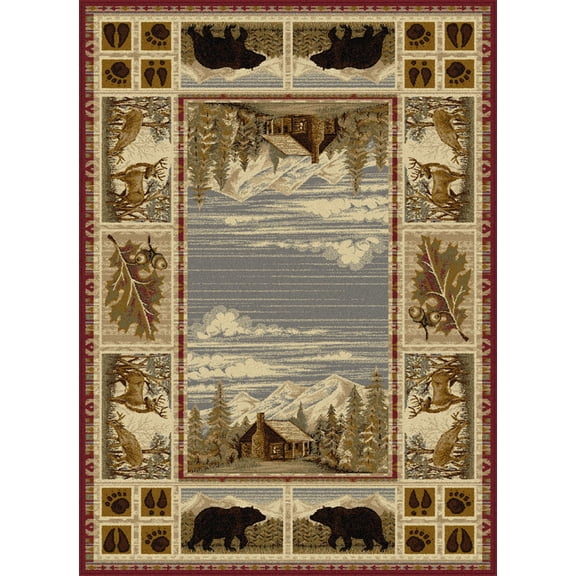 Tayse Nature Area Rug 6700 Lodge Red Bears Paws 3' 11'' x 5'3'' Rectangle