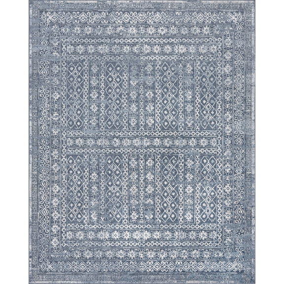 Tayse Nexus Area Rug NEX1501 Traditional Blue Banded Blocks 5' 3" x 7' 3" Rectangle